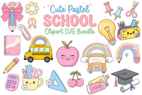 Download Cute Pastel School Clipart SVG Bundle - School Collection