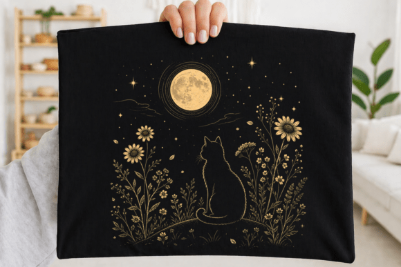 Download Beautiful Moon Cat Floral PNG - Moon Collection